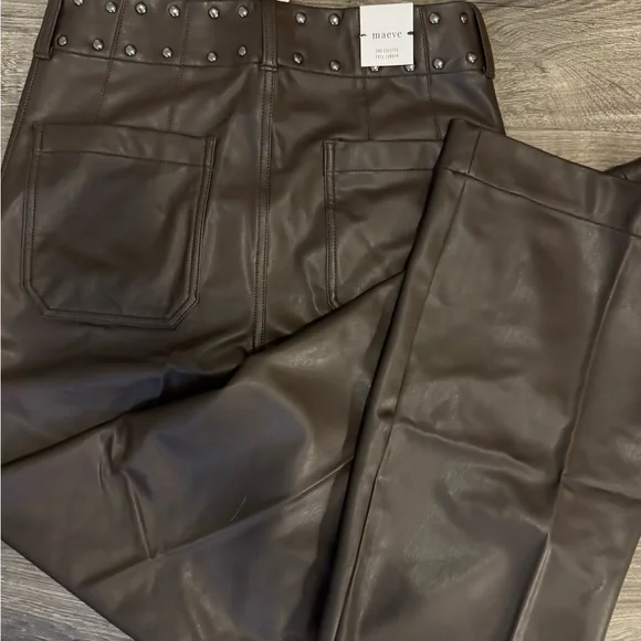 NWT Anthropologie TALL Colette Full-Length Faux Leather Studded Wide Leg Pants - Picture 5 of 6